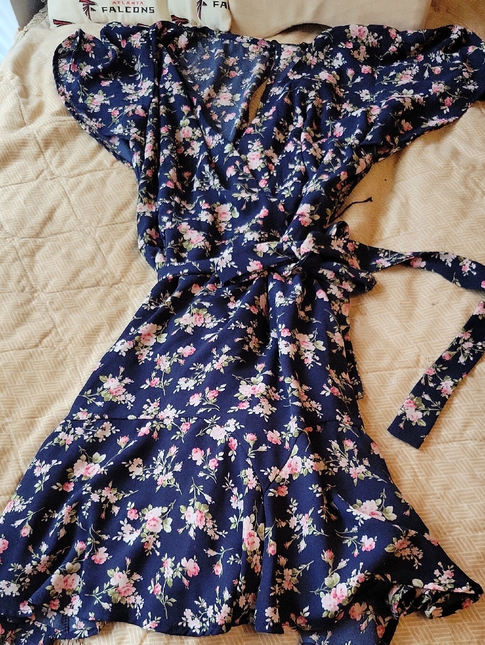 Trixxi Navy Floral Wrap Dress with Pink Blooms